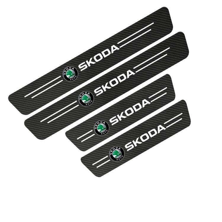 YJXH1 Car Door Sill Stickers Carbon Fiber Leather Anti-stepping Protector For Skoda Octavia VRS Rapid Kodiaq Fabia Karoq Superb Scala