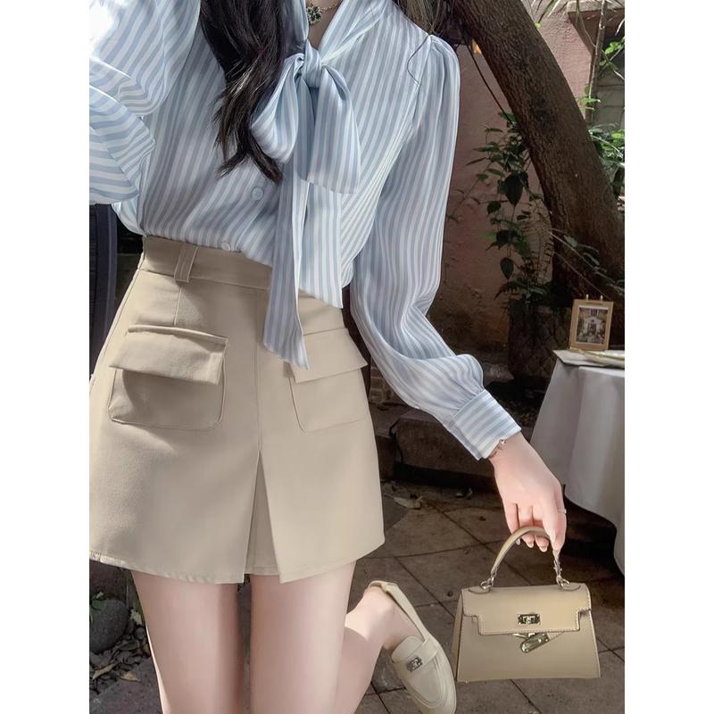 2026 Summer High-Waist A-Line Slit Skort S