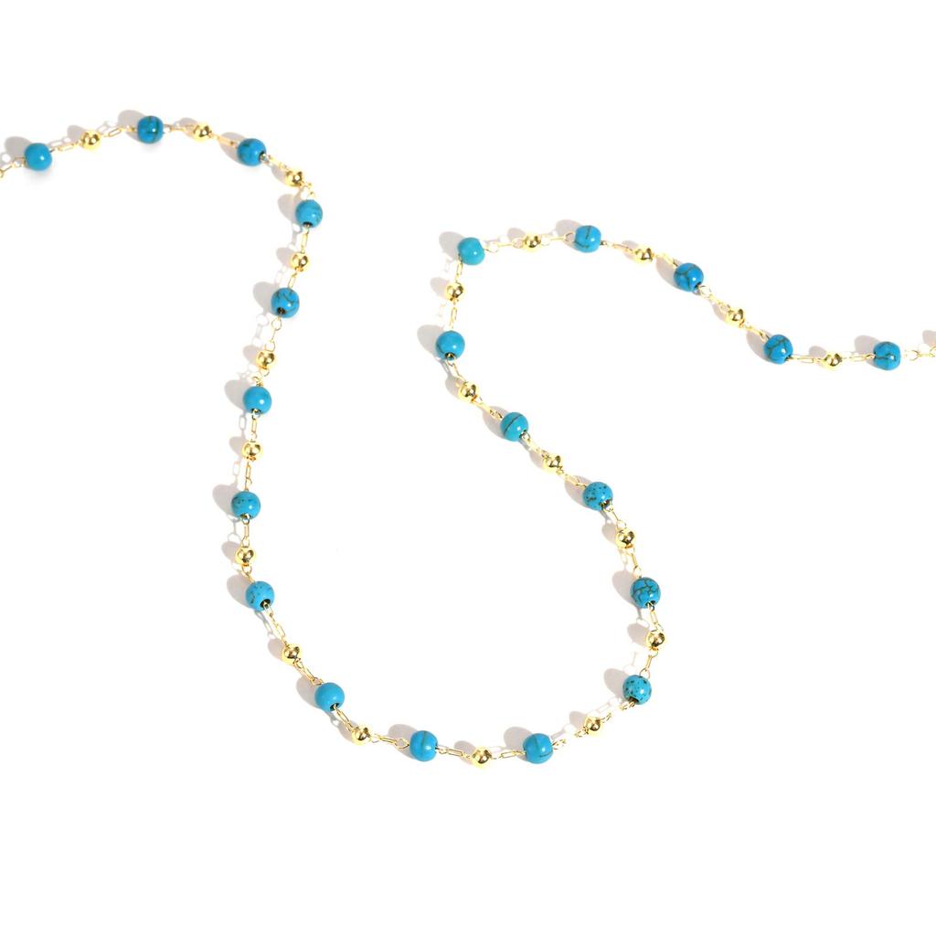 Vintage High Quality Blue Natural Stone Turquoise Beads Chain Necklace, Fashion Party Daily Neck Jewelry for Women Gift