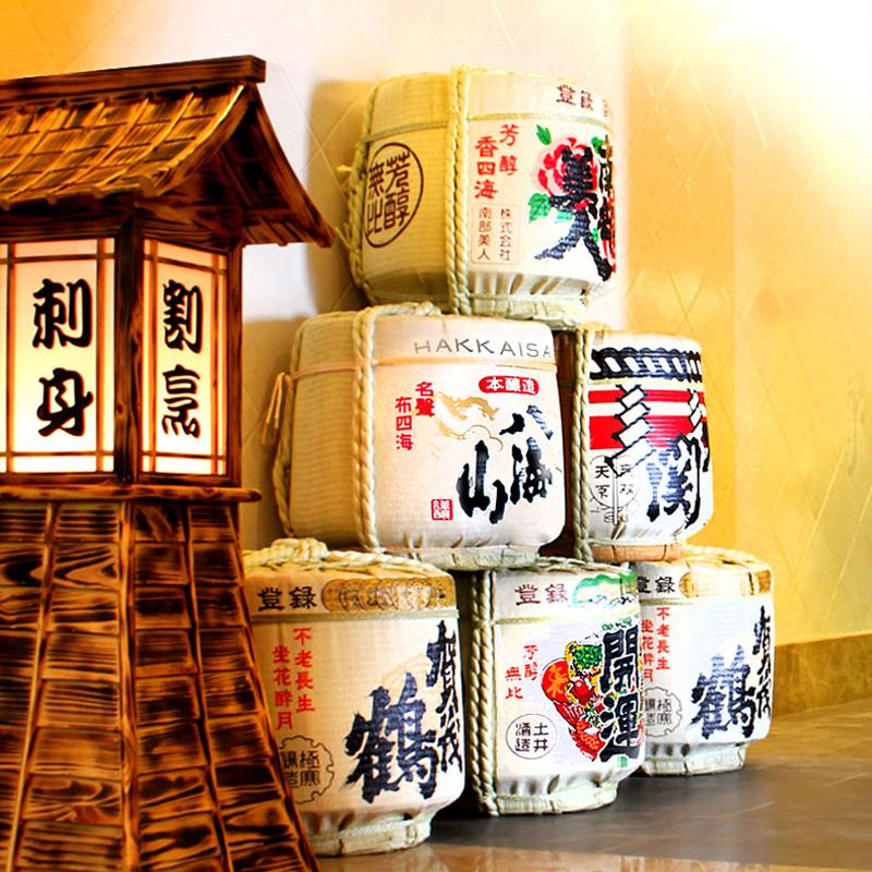 Japanese Style Restaurant Decorative Wine Barrel Sake Sushi Shop Pub Bar Display Foam Barrel Sakura Wine Cellar Decor Ornaments