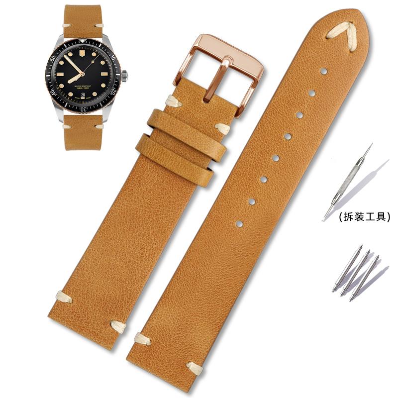 For Oris 65 Genuine Leather Strap Diving Belt Series Copper Ring Bronze Large Crown Tudor Vintage Watch Chain 18mm 20mm 22mm