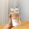 Square Heat Resistant Transparent Coffee Glass Mug Milk Tea Juice Glass Water Cup with Lid and Straw Coffee Cup Drink Mug
