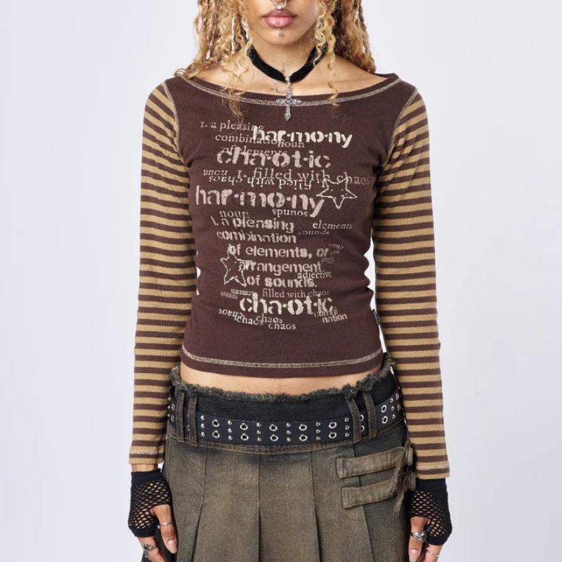 

Топ с круглым вырезом в стиле европейской и американской горячей девушки Y2K с принтом в виде буквы Y2K в темном стиле, облегающий M коричневый