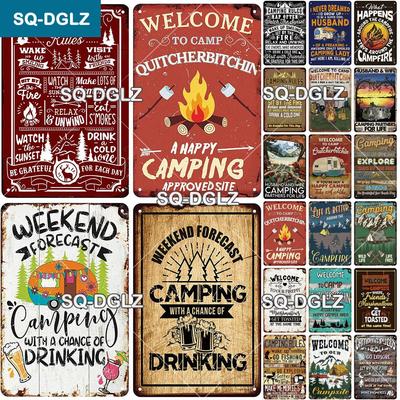 SQ-DGLZ Vintage Welcome To Camping Metal Sign Plate Tin Sign Plate Home Bar Door Wall Decor Sticker Decoration Plaque Poster