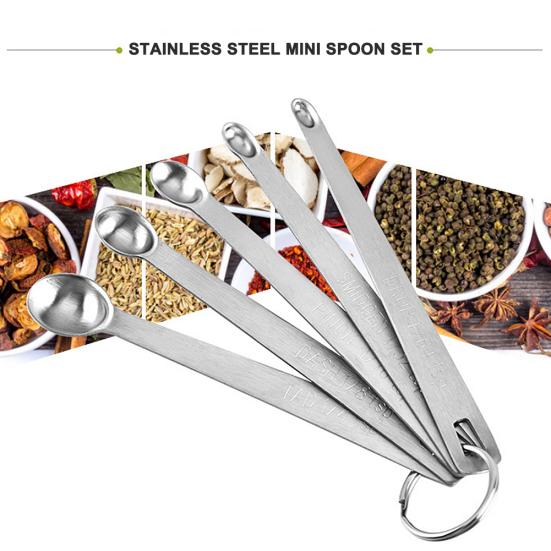 5Pcs/Set Stainless Spoons Kitchen Steel Seasoning Measuring Tool Baking Cooking
