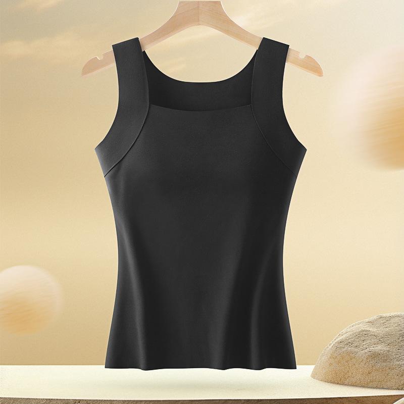 Square Neck Thermal Tank Top With Built In Bra M чёрный