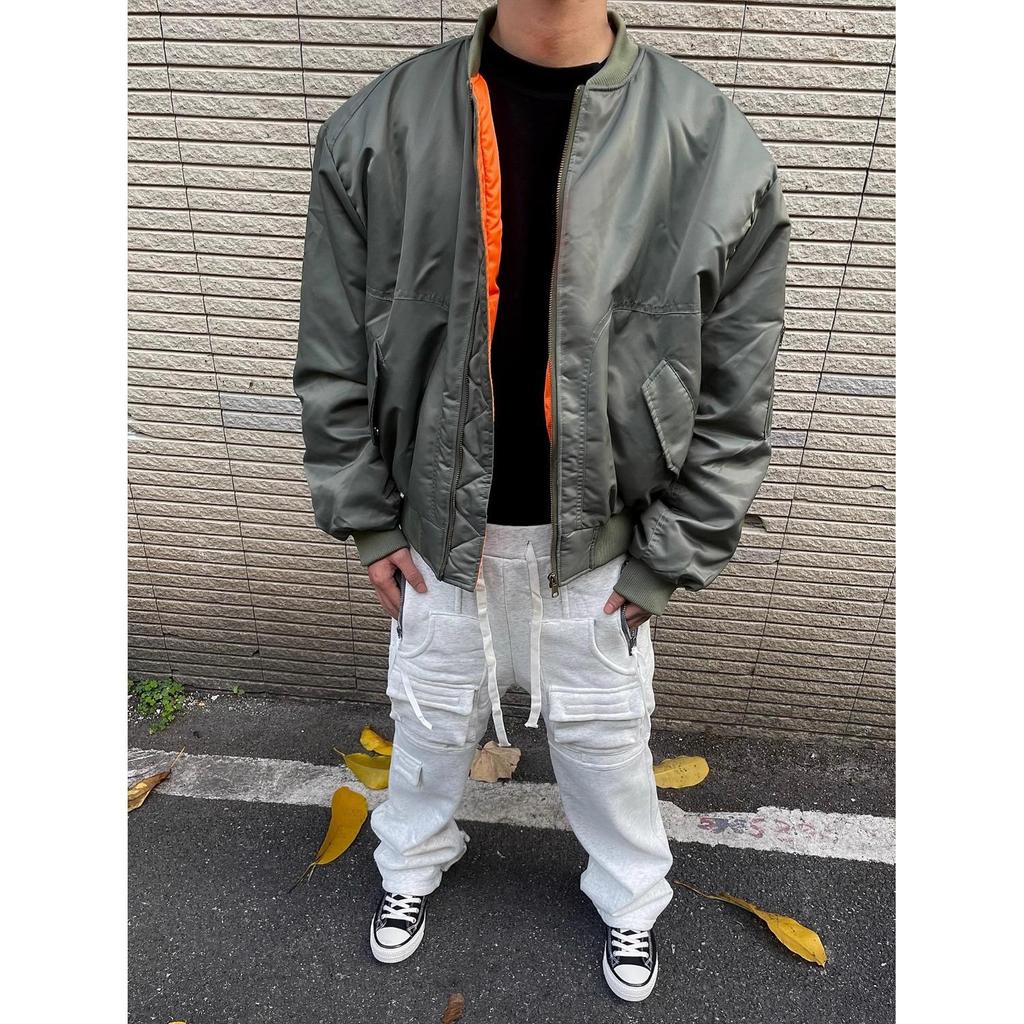 Herren Orange Verdickte Bomberjacke – Kurz, Weit, Clean-Fit – Warme Baumwolle für Herbst/Winter