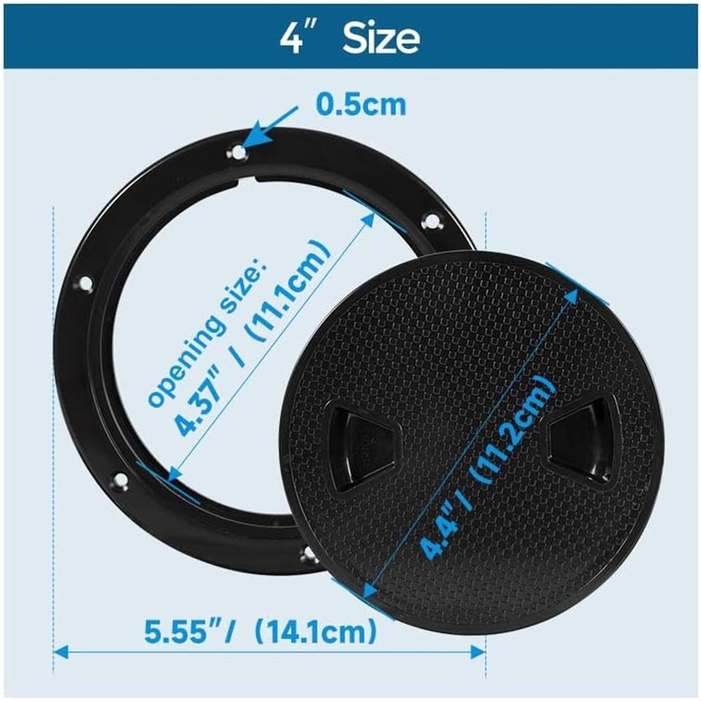 Černé kulaté protiskluzové kontrolní poklopy - velikosti 4", 6", 8" s odnímatelným krytem - ABS plastový odšroubovací kryt přístupového poklopu pro kajak, jachtu, černý