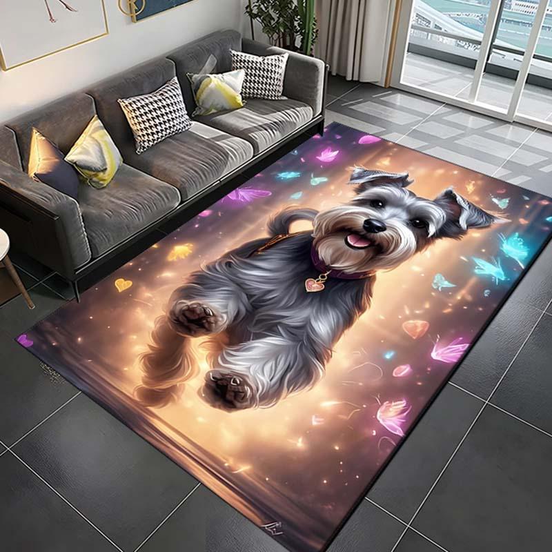 Crystal Velvet Schnauzer Printed Area Rug for Bedroom And Living Room Home Decoration, Non-Slip Mat for Bedside.
