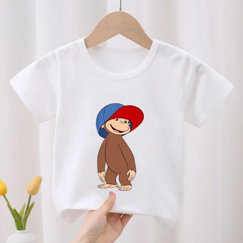 Curious George Roztomilý opičí potisk Dětské tričko Dětské oblečení Letní Oblečení pro holčičky Chlapecká trička s krátkým rukávem