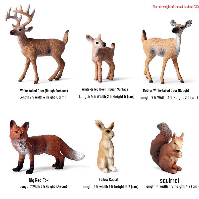 Wild Animal Set: White-tailed Deer, Squirrel, Red Fox, Rabbit - Children s Toy Model & Festival Gift