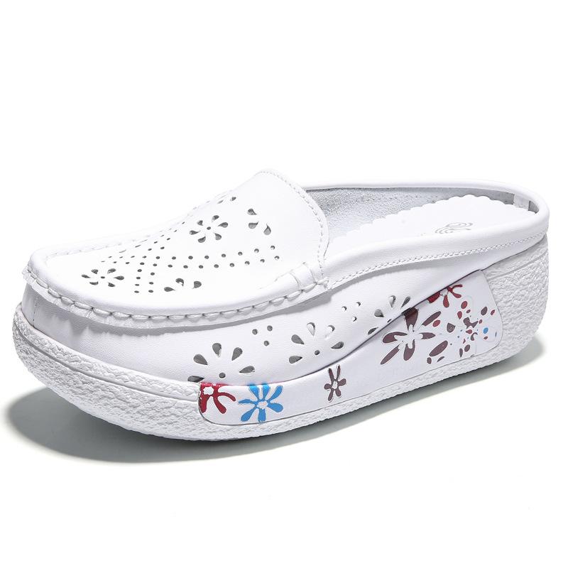Fashion New Fashion Casual Women's Shoes Flat Genuine Leather White Nurse Shoes Women Platform Wedges Shoes