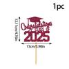 1pcs Congratulations Class of 2025 Graduation Cake Topper Glitter Congrats Grad Cap Cake Picks for Graduation Theme Party Decor