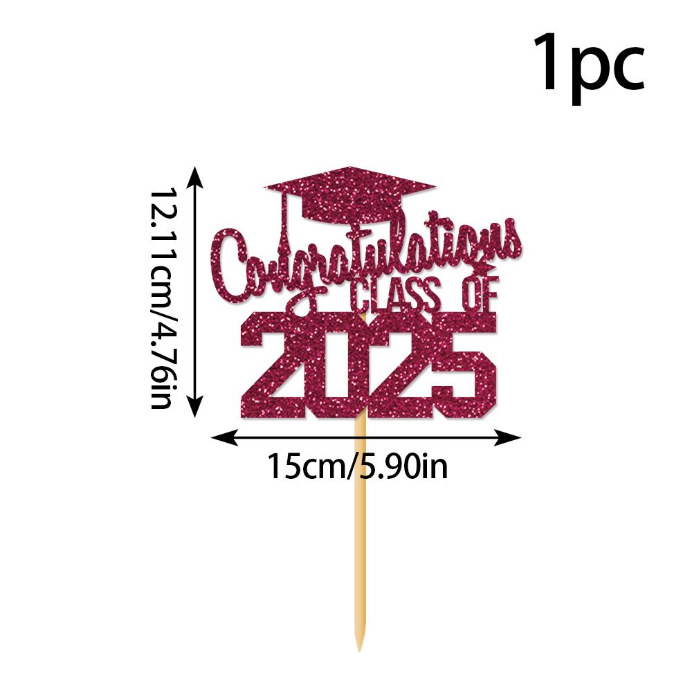 1pcs Congratulations Class of 2025 Graduation Cake Topper Glitter Congrats Grad Cap Cake Picks for Graduation Theme Party Decor