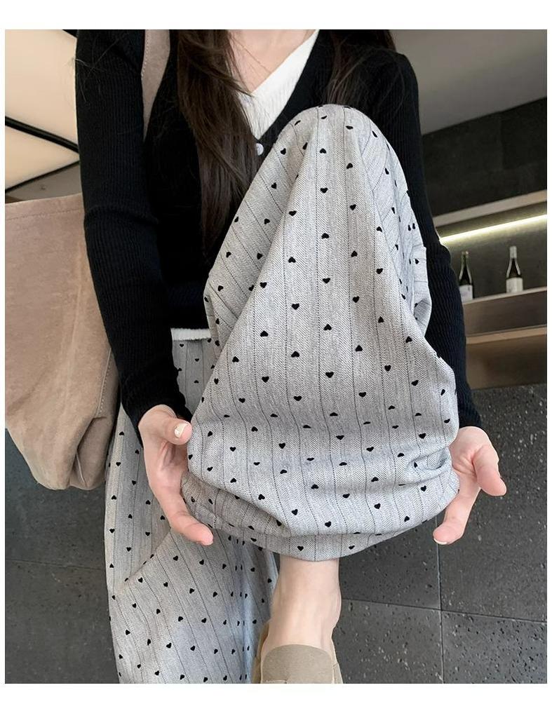 Retro High-Waisted Wide-Leg Heart Pants for Petite Women - Spring & Autumn 150 Cm Length