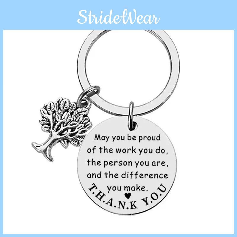 Unique Stainless Steel Keychain With Engraved Life Tree Pendant For Thoughtful Presents