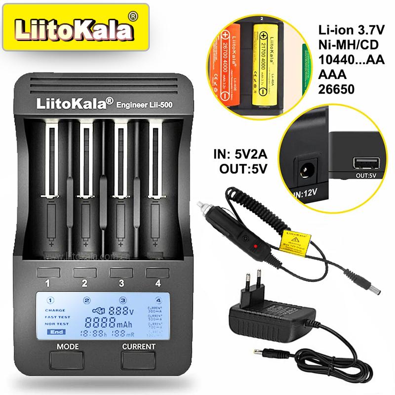 LiitoKala Lii-500 Smart Charger for 18650/26650/AA/AAA/Ni-MH/Li-ion, LCD Display, Capacity Tester, Independent Slots, Protection