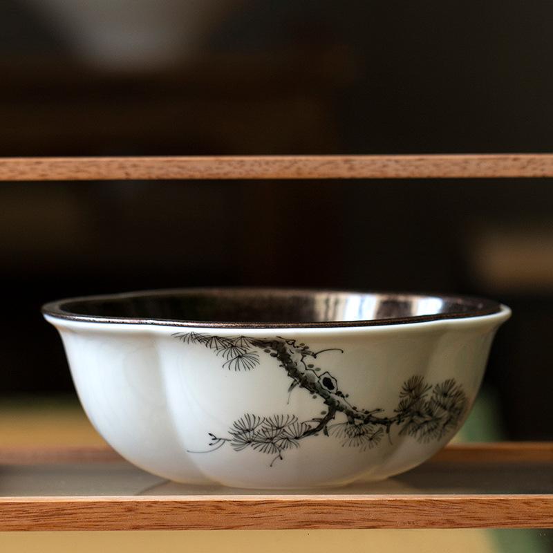 

350ML Purely Hand-painted Tea Tray Ceramic Kung Fu Tea Set Dry Brewing Tray Handmade Copper Plate Teapot Holder Water Storage 350ML