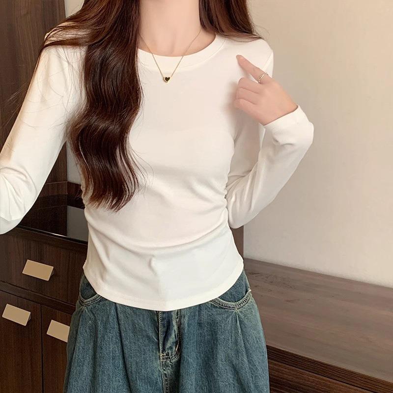 Solid color German velvet long-sleeved T-shirt for women's autumn and winter slim-fitting and thin short inner bottoming shirt, velvet warm clothes
