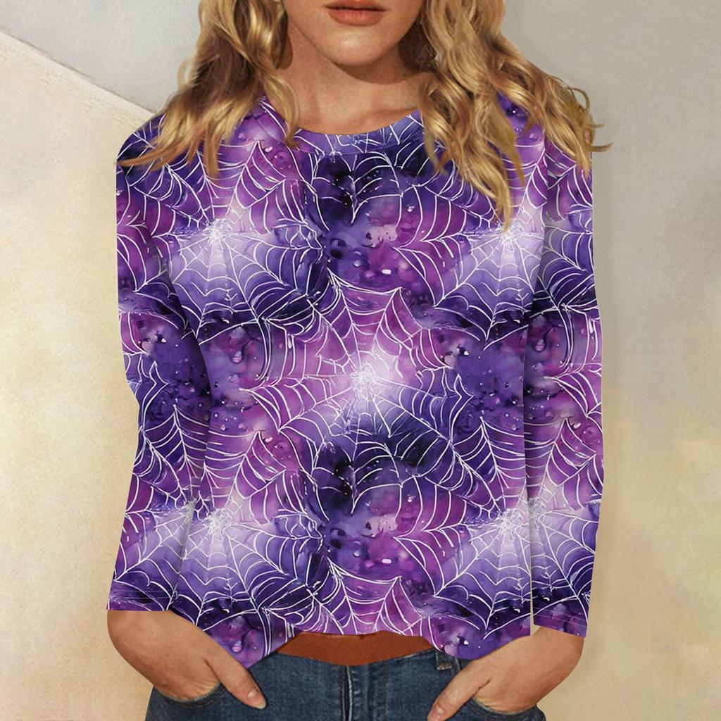Women's Fashion Casual Halloween Printed Round Neck Long Sleeve Pullover Top