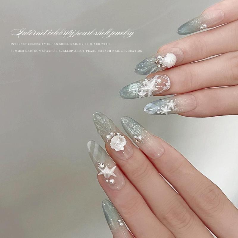 50 Pcs Ocean Series Glossy Colorful Shell Starfish Conch Fishtail Resin Nail Art Jewel Decorations Manicure Ornament