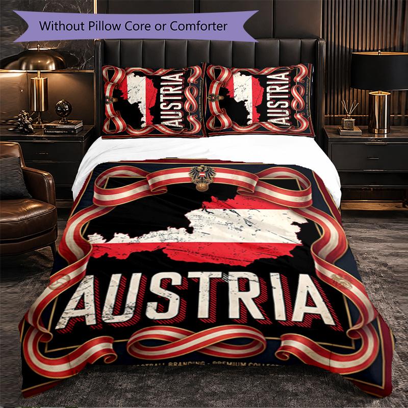 Austria Football Pattern 3 Pieces Bedding Set Soft Microfiber Duvet Cover with Pillow Cases for Bedroom