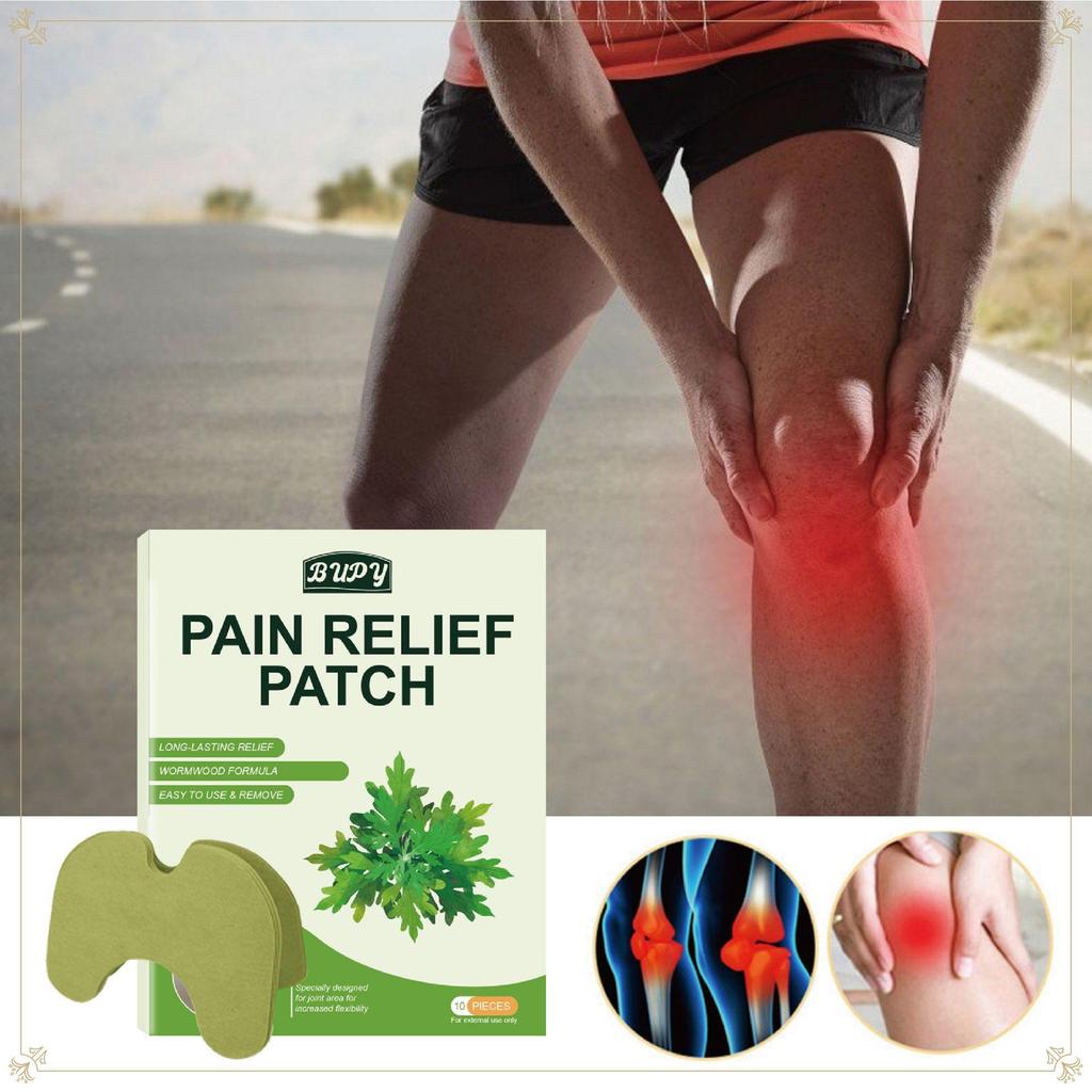 10 BUPY Mugwort Pain Relief Patches for Knee, Leg, Tendon, Joint, Lumbar, and Cervical Spine Soothing