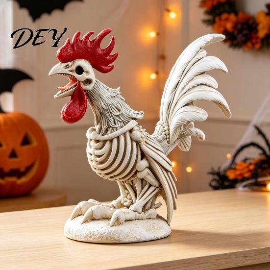 Halloween Skeleton Chicken Decor Rooster, Lifelike Decoration, Spooky Animal Indoor Outdoor Statue Bone for Desktop Yard Garden Curious Desk Accessory
