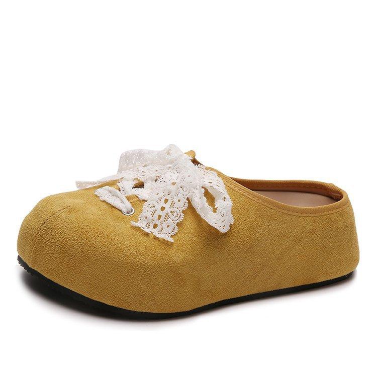 [Yushilai] 2025 new fairy must-have sweet college style slippers lace embossed personality and comfort