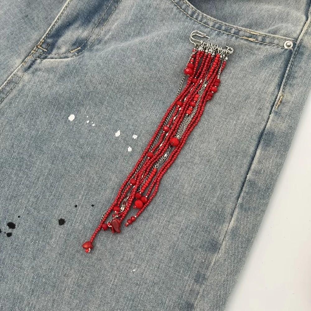 Multi-Layer Women's Exaggerated Long Tassel Chain Brooch Handmade Chain Pin New Crystal Brooch