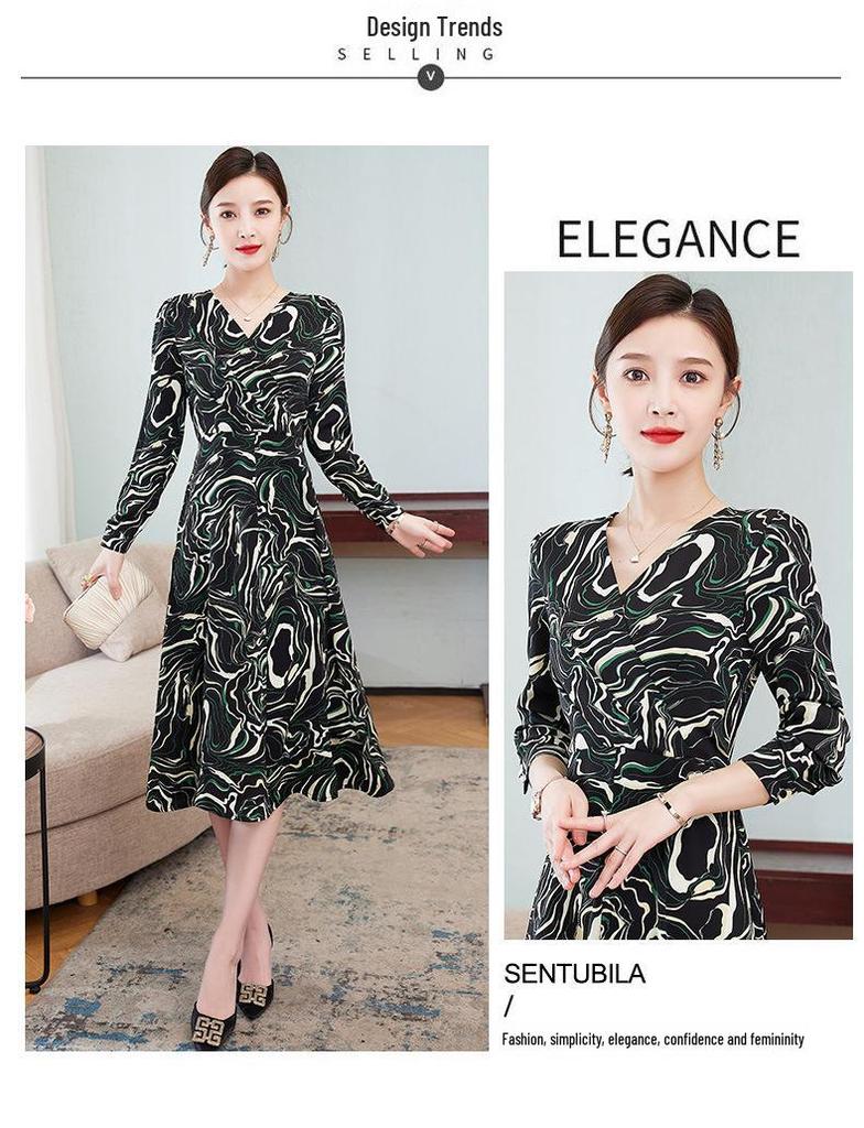 Rochie florală cu mâneci lungi pentru femei plinuțe, cu talie - Perfectă pentru primăvară și toamnă