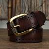 Retro Fashion Personality Trend Hollow First Layer Cowhide Needle Buckle Belt Men'S Genuine Leather Jeans Belt