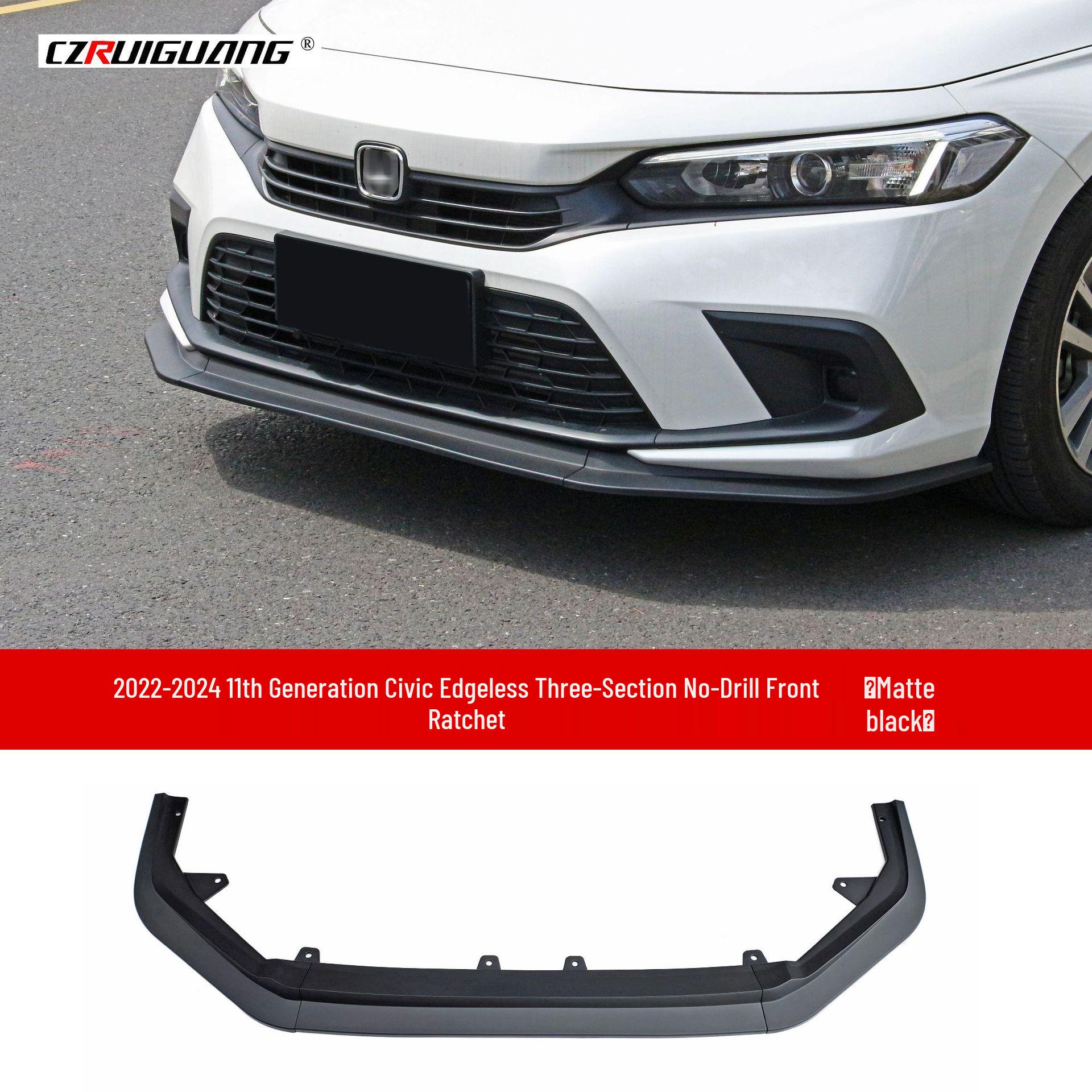 

Honda Civic 2022 11th Gen: Upgraded Front Splitter, Rear Wing, Frameless Front Lip, Body Kit, & Rear Lip.