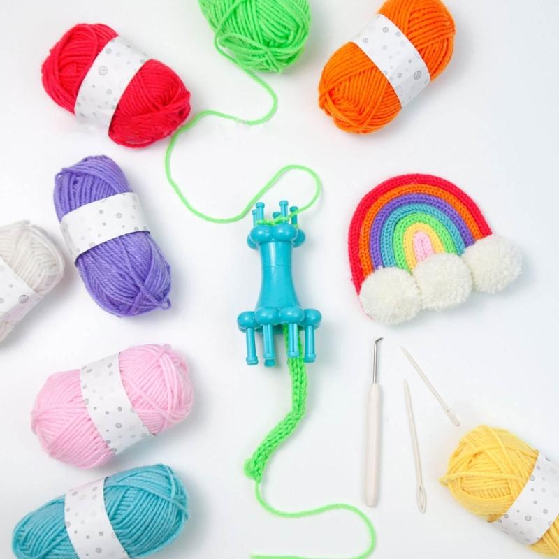 Professional Knit Spool Looms with Wool Set Cord Rope Knitting Weaving Tool with Colorful Wool 6-color/8-color Durable