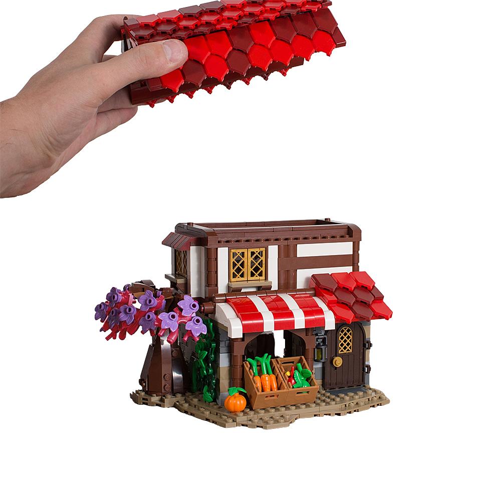 Gobricks MOC Medieval Market Bricks Retro Town Street View Series Market Medieval Farm Building Blocks Set Toys Xmas Gift