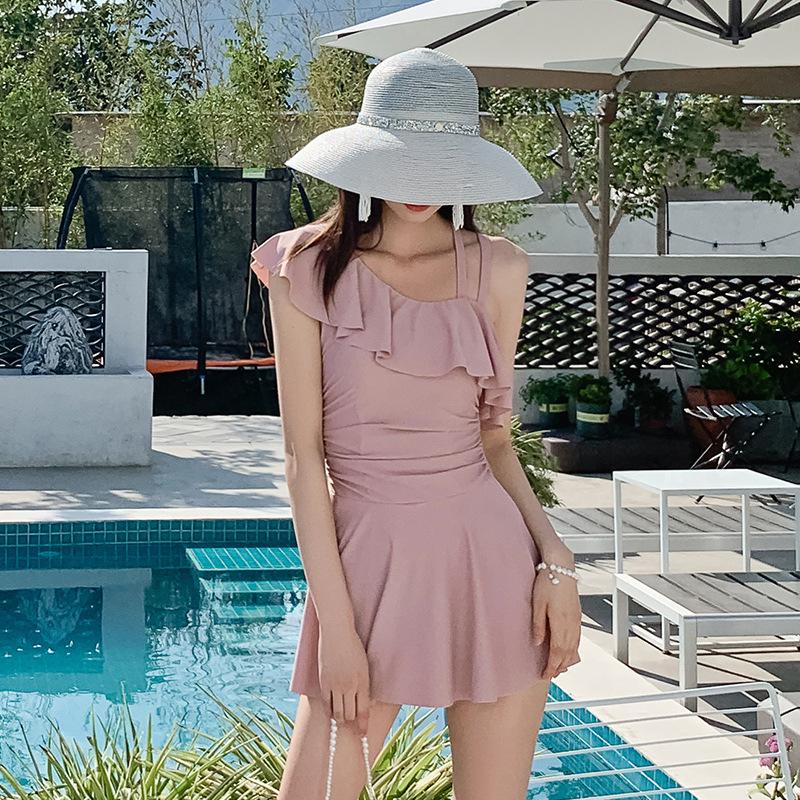 2025 Women s Plus Size Korean Style One-Piece Swimsuit: Slimming Conservative Skirt Hot Spring Swimwear L