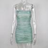 Sparkling Strapless Rhinestone Pleated Spaghetti Strap Bodycon Dress - Slim Fit & Off-Shoulder Style