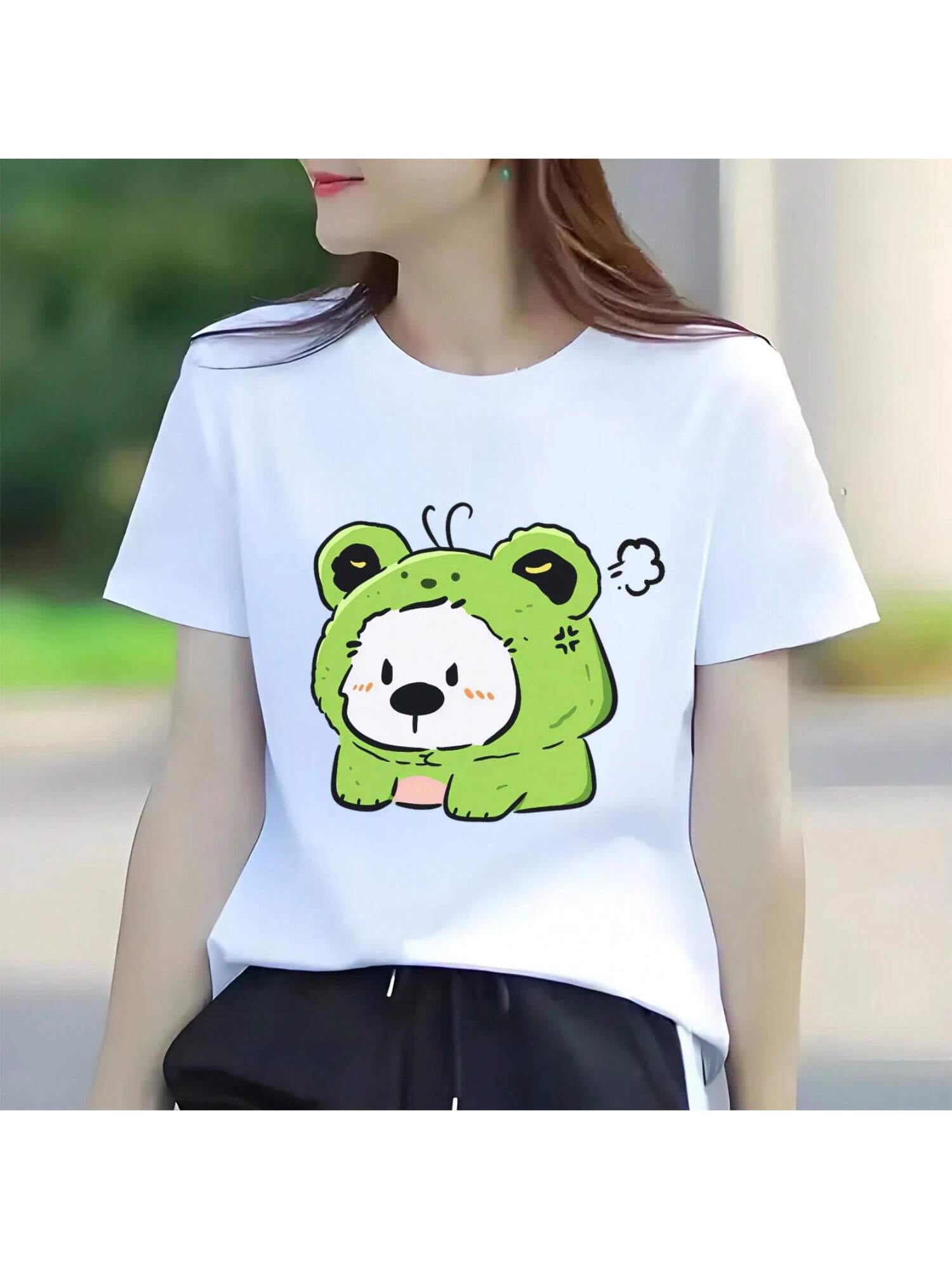 Cute Puppy Cartoon Print Fashionable Casual Round Neck Short Sleeved Wounisex s T-Shirt S разноцветный