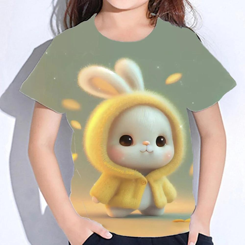 Summer Kids Cute Cartoon Rabbit Tops Tees 3D Print Animal T-shirt Children Short Sleeve Clothing Boys Girls Fashion Streetwear