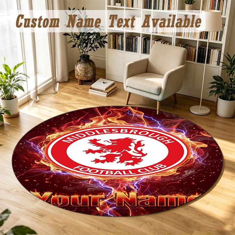 Round Rug Custom NameMiddlesbrough FC Pattern Non Slip Carpet Home Floor Decor