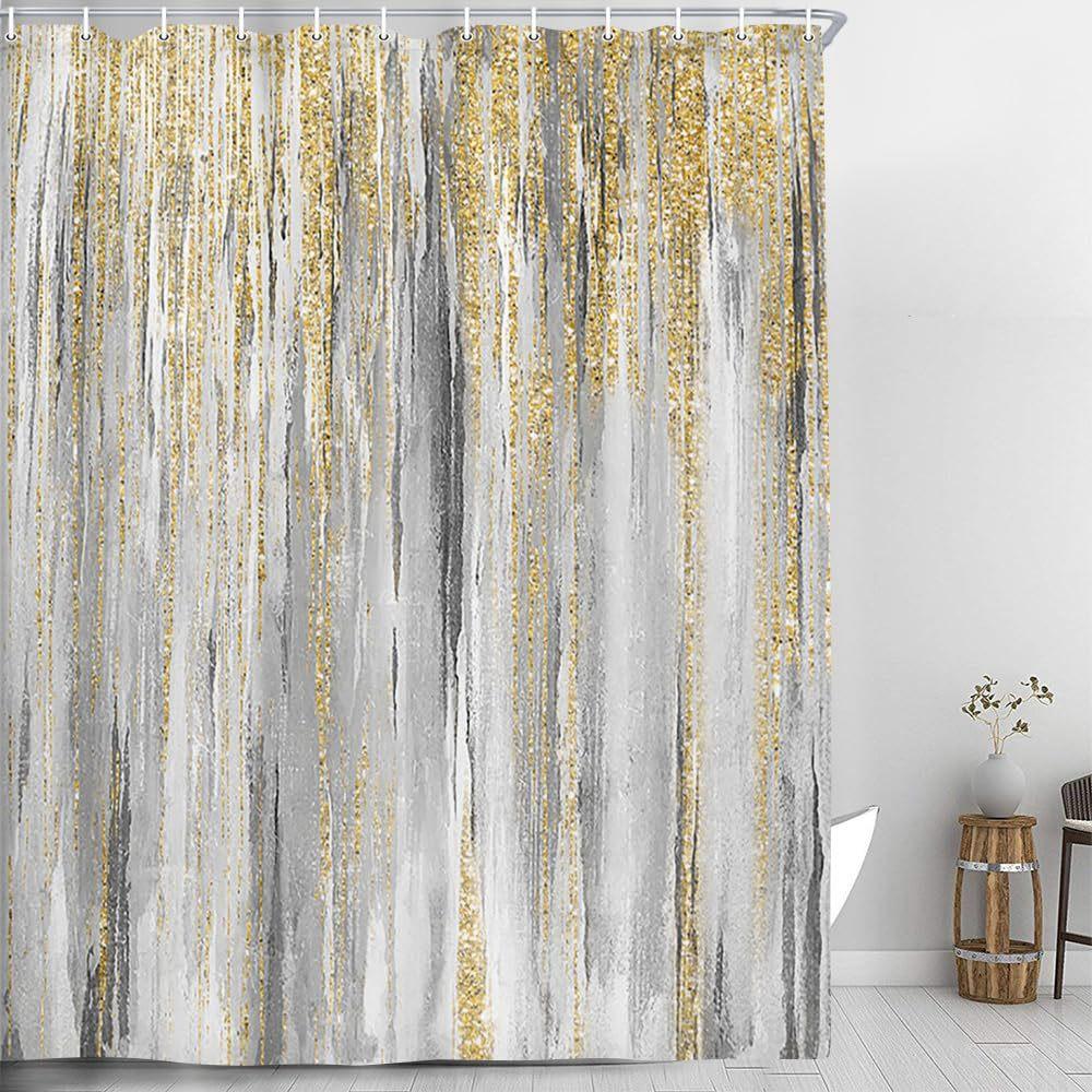 Abstract Shower Curtain Modern Bathroom Shower Curtain Set Beach Aesthetic Stripes Contemporary Minimalist Painting Fabric Shower Curtain Curtain