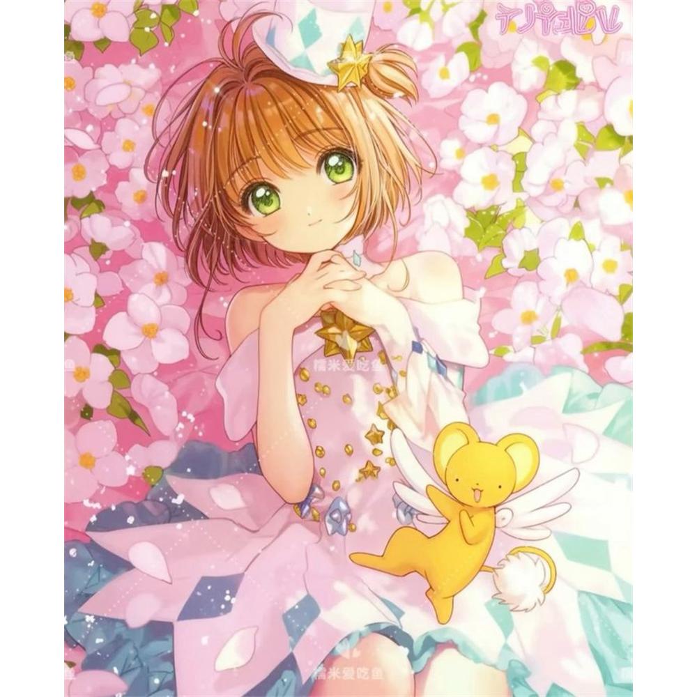 Sakura Card Captor Mosaik 5D DIY Handgefertigte Stickerei Kreuzstich Diamant Malerei Kits Runde_Quadratische Steine Rom Dekor