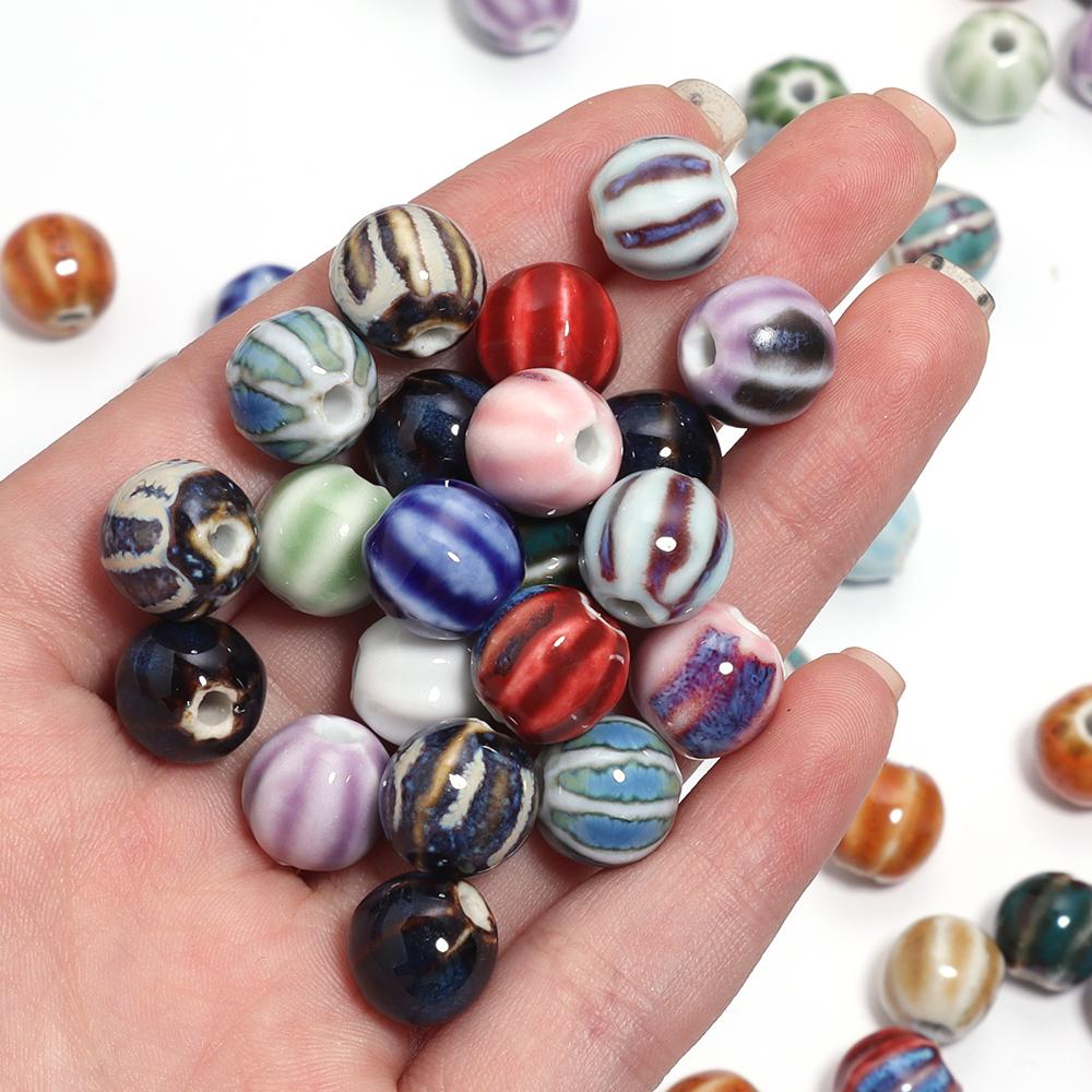10pcs/lot Vintage Style Pumpkin Beads Colorful Ceramic Beads Round Spacer Beads For Jewelry Making DIY Bracelets Accessories