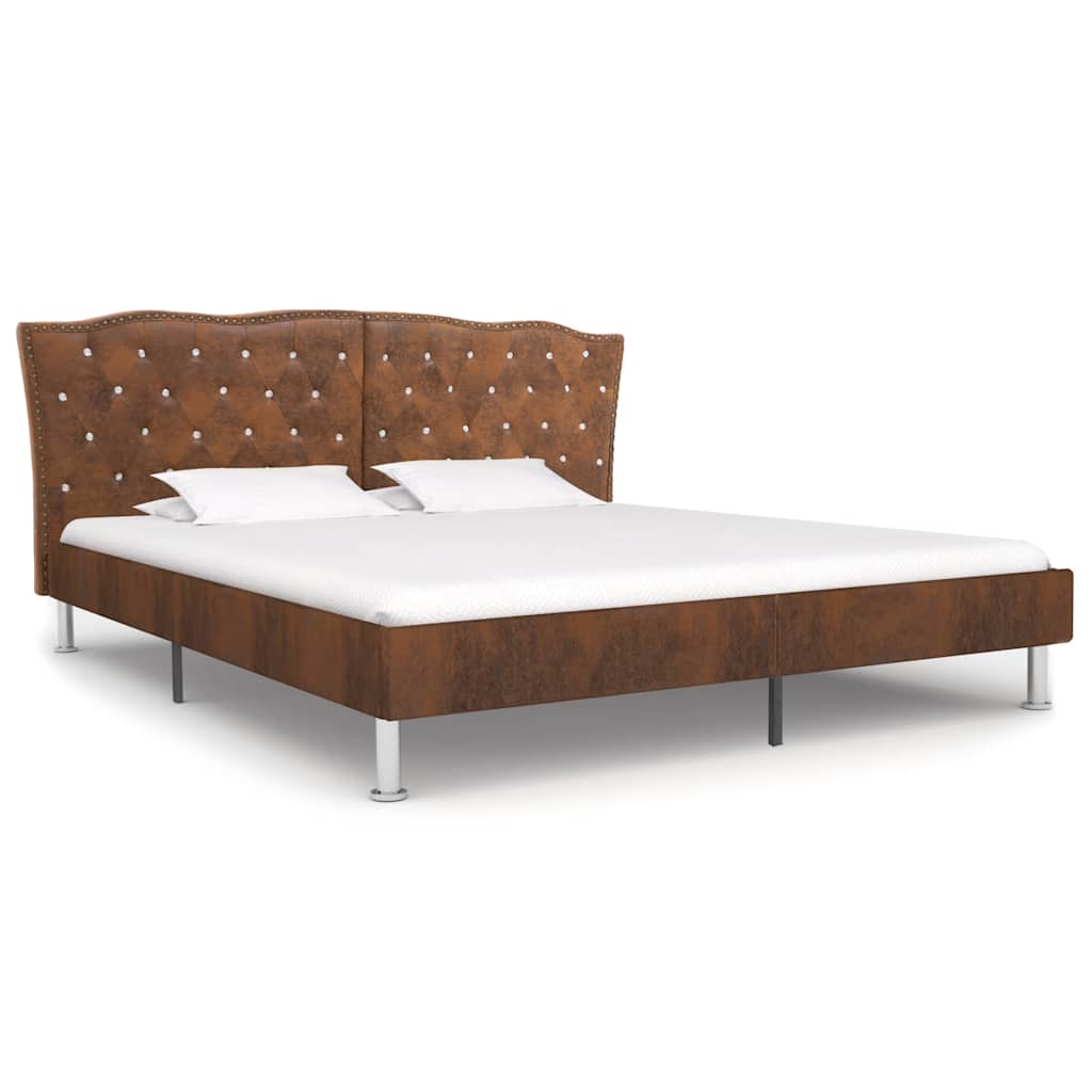 Bed Frame Brown Faux Suede Look 180*200 Cm