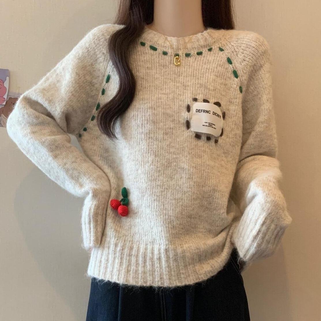 

Пуловер свитер большого размера женское платье свободный вязаный свитер утолщенный вязаный свитер топ для осени и зимы M бежевый