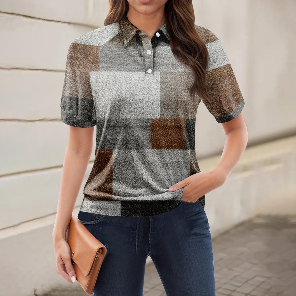 Women's Casual Floral Print V-Neck Short Sleeve Decorative Button T-Shirt Top