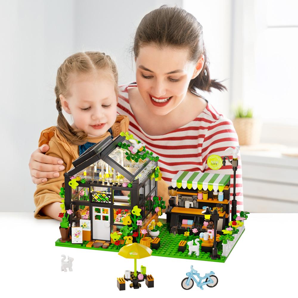 Flower House Building Set with LED, City Street House Flower Shop Building Blocks Toy, Gift for Girls 8+ Year, Mini Brick 680pcs