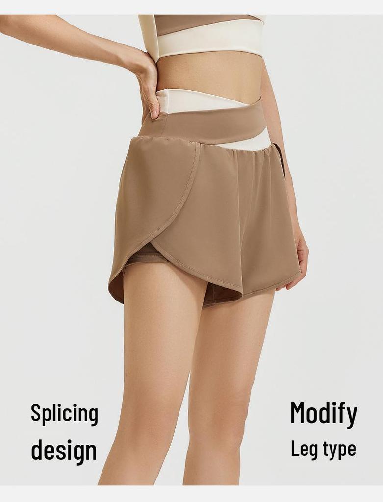 Women's High-Waist Quick-Dry Colorblock Yoga Shorts with Side Pockets