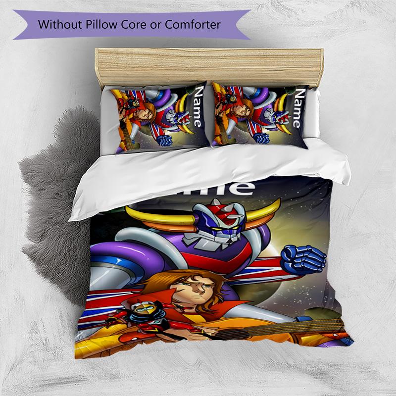 3pcs UFO Robot Grendizer2 Cover Set - Personalized Name, HD Printed Bedding with 1 Cover and 2 Pillowcases - Perfect for Home Decor, Easy Care