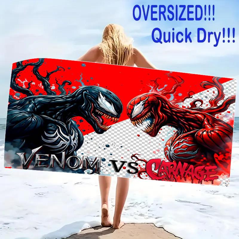 Black-Venom Print Beach Towel, Large Soft Quick Dry Towel for Beach Camping Swimming